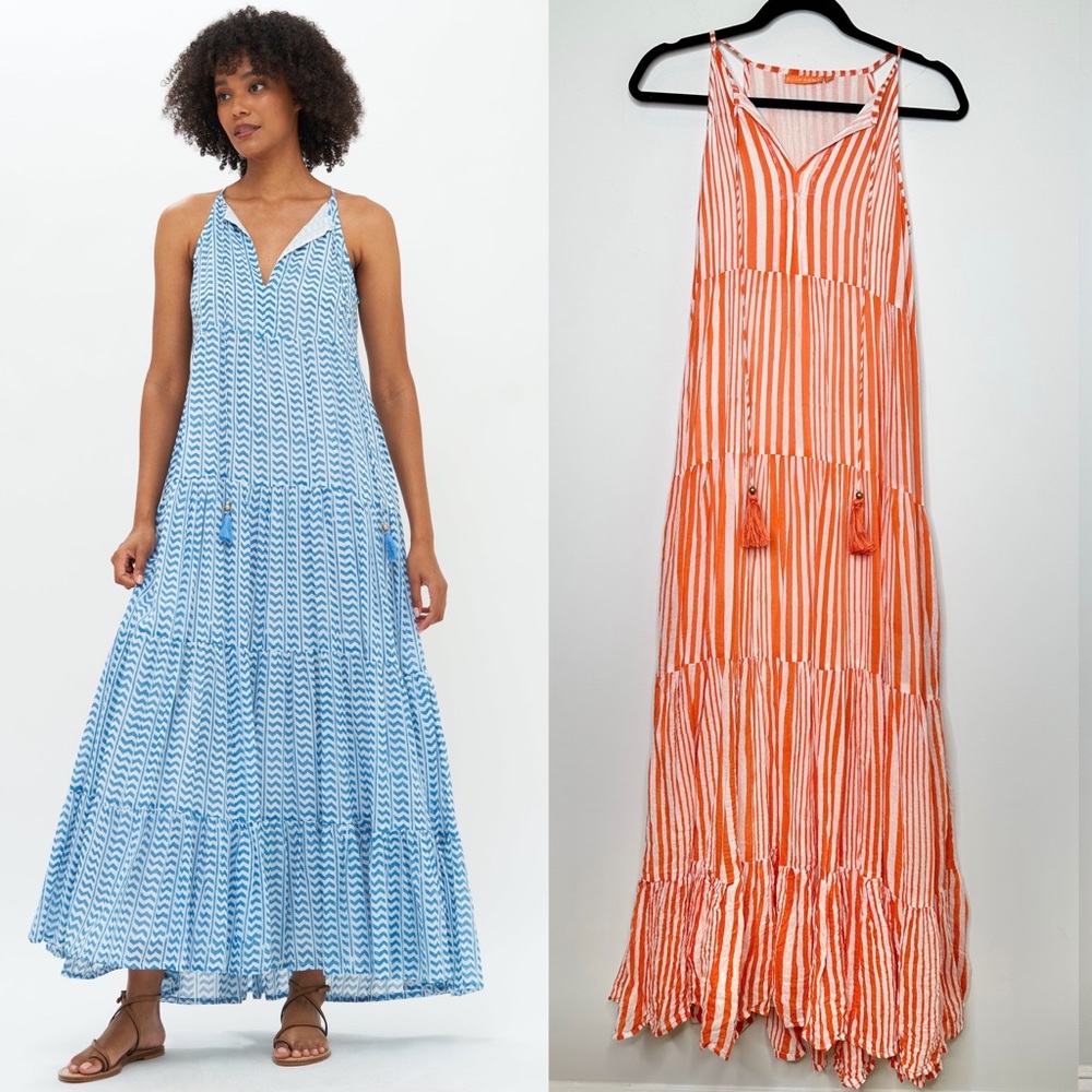 Oliphant Striped Maxi Dress in Blue and Orange